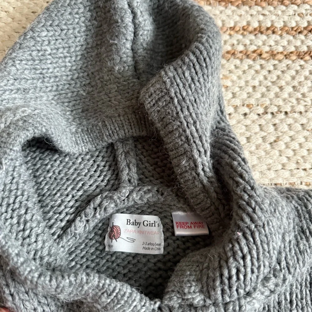 Zara Wool Blend Hooded Shawl Knit Sweater 2/3t